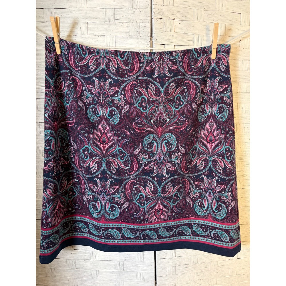 Talbots Womens Skirt Paisley Pencil Pink Teal Navy Stretch Jersey VN5092